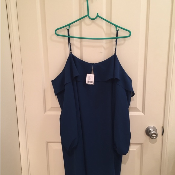 NWT! Urban Outfitters Navy Ruffle OTS Blouse! - Picture 3 of 6